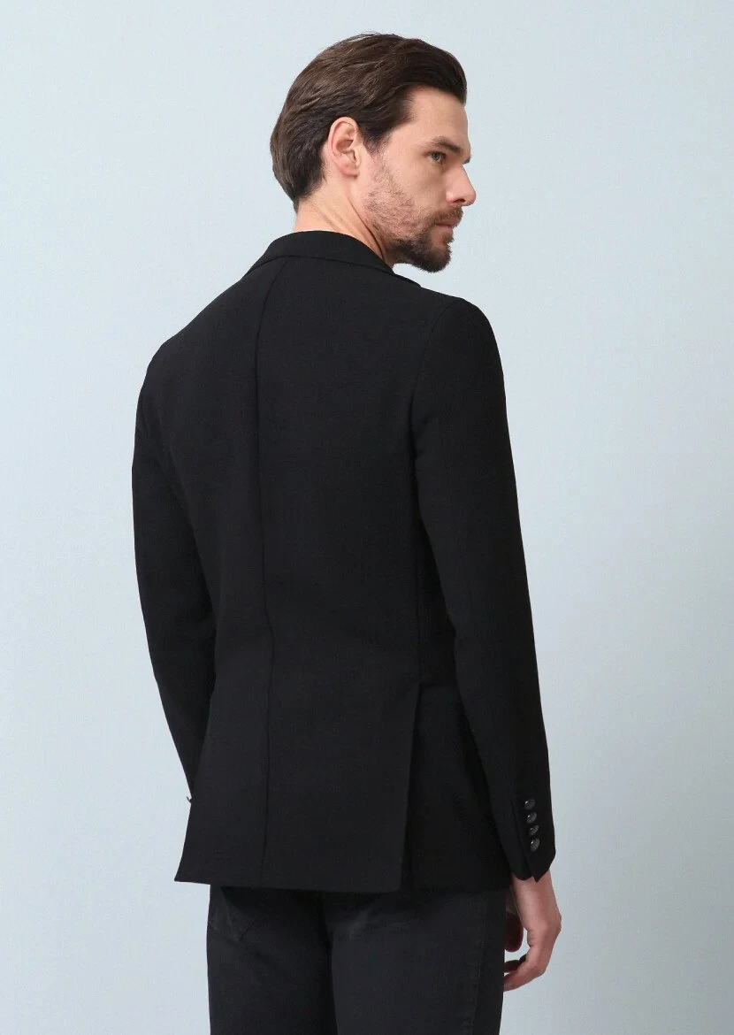 Siyah Düz Comfort Fit %100 Yün Ceket - 5