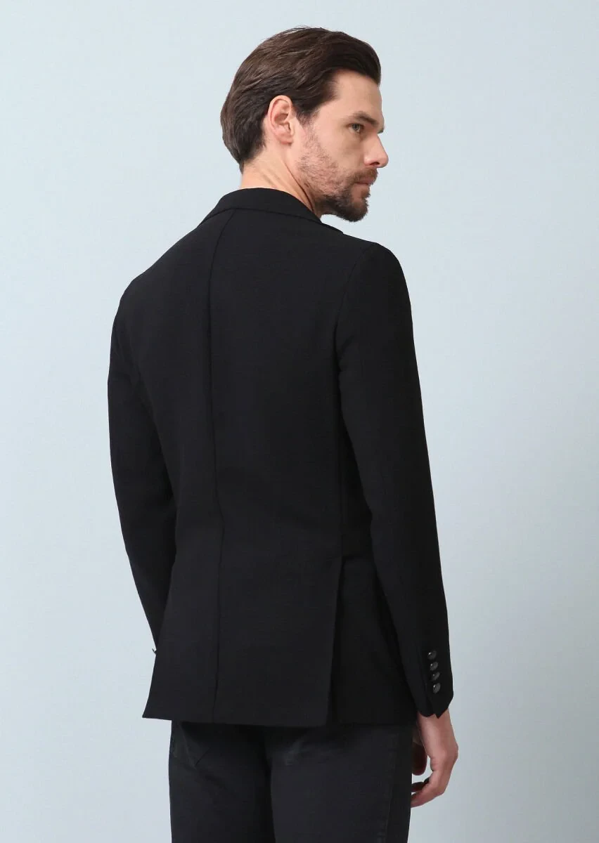 Siyah Düz Comfort Fit %100 Yün Ceket - 5