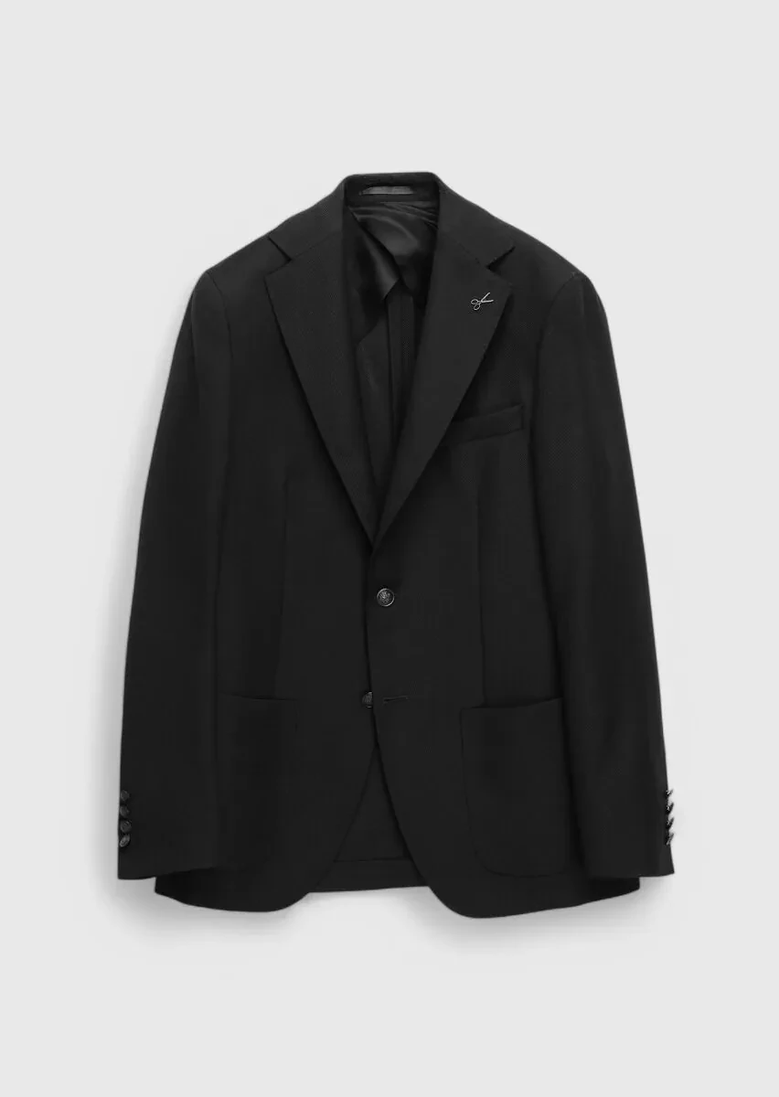Siyah Düz Comfort Fit %100 Yün Ceket - 7