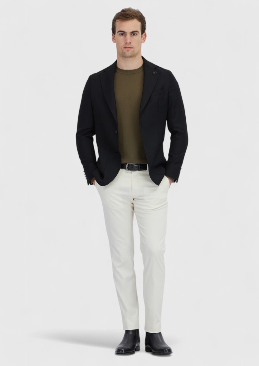 Siyah Düz Comfort Fit %100 Yün Ceket - 2