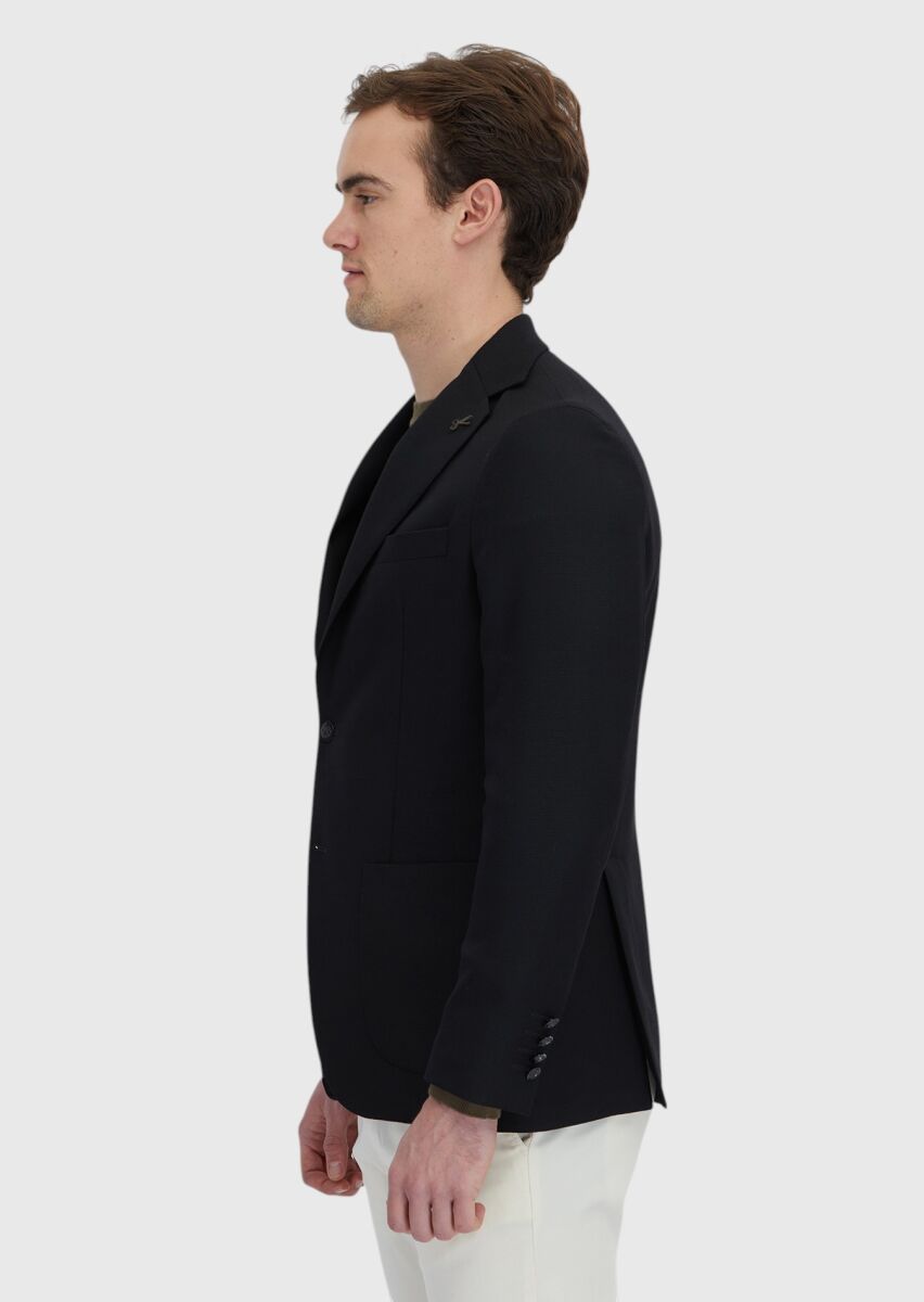 Siyah Düz Comfort Fit %100 Yün Ceket - 3