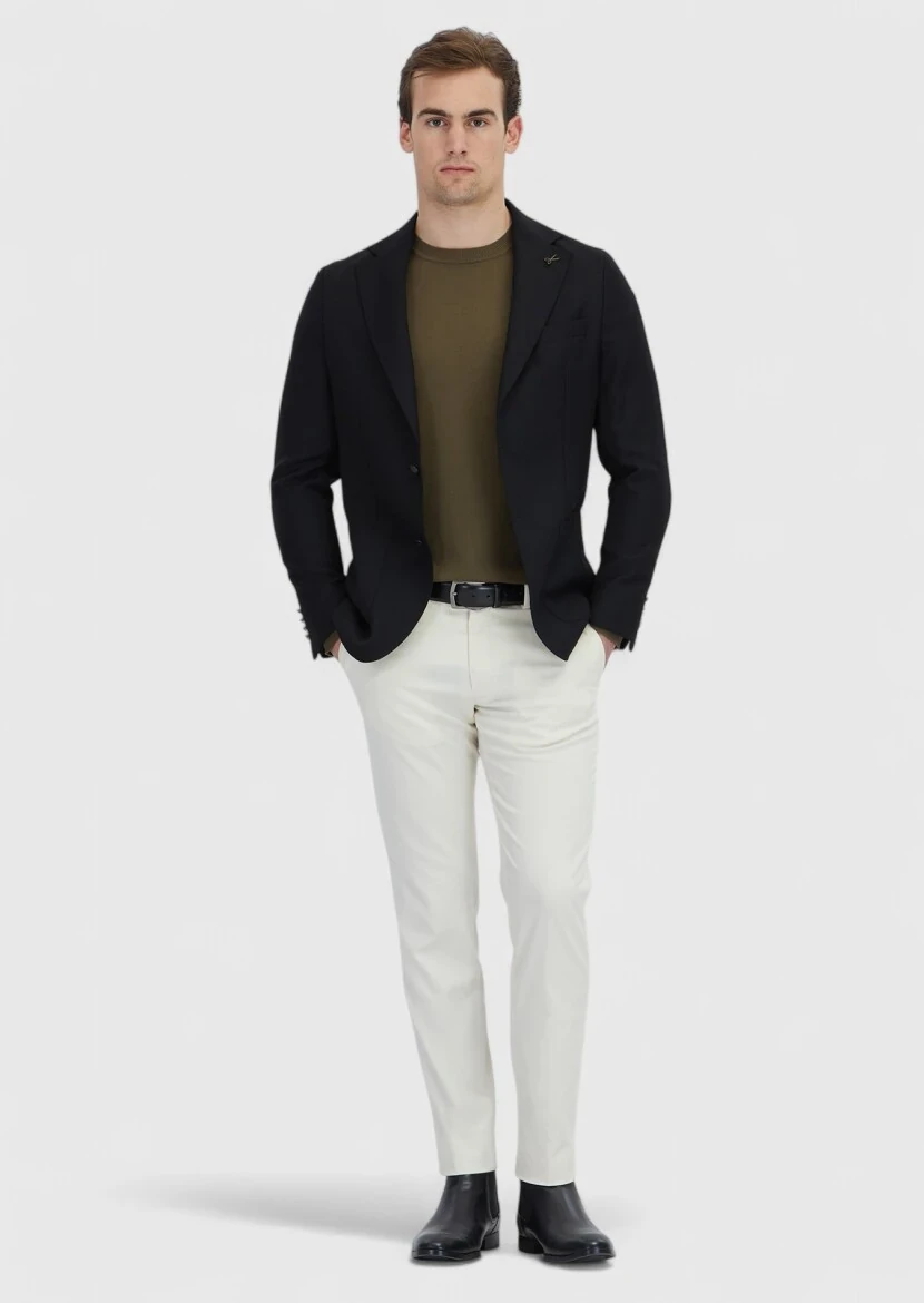 Siyah Düz Comfort Fit %100 Yün Ceket - 2