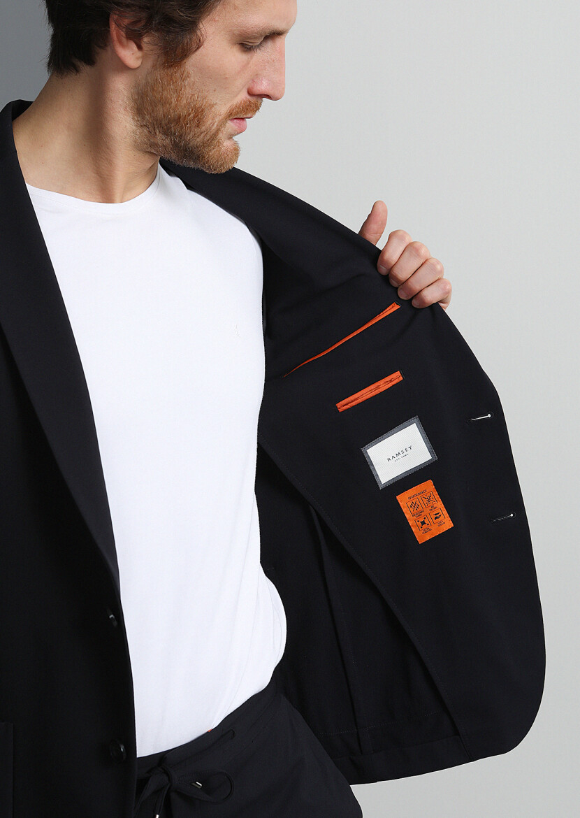 Siyah Düz Comfort Fit Örme Takım Elbise - 3