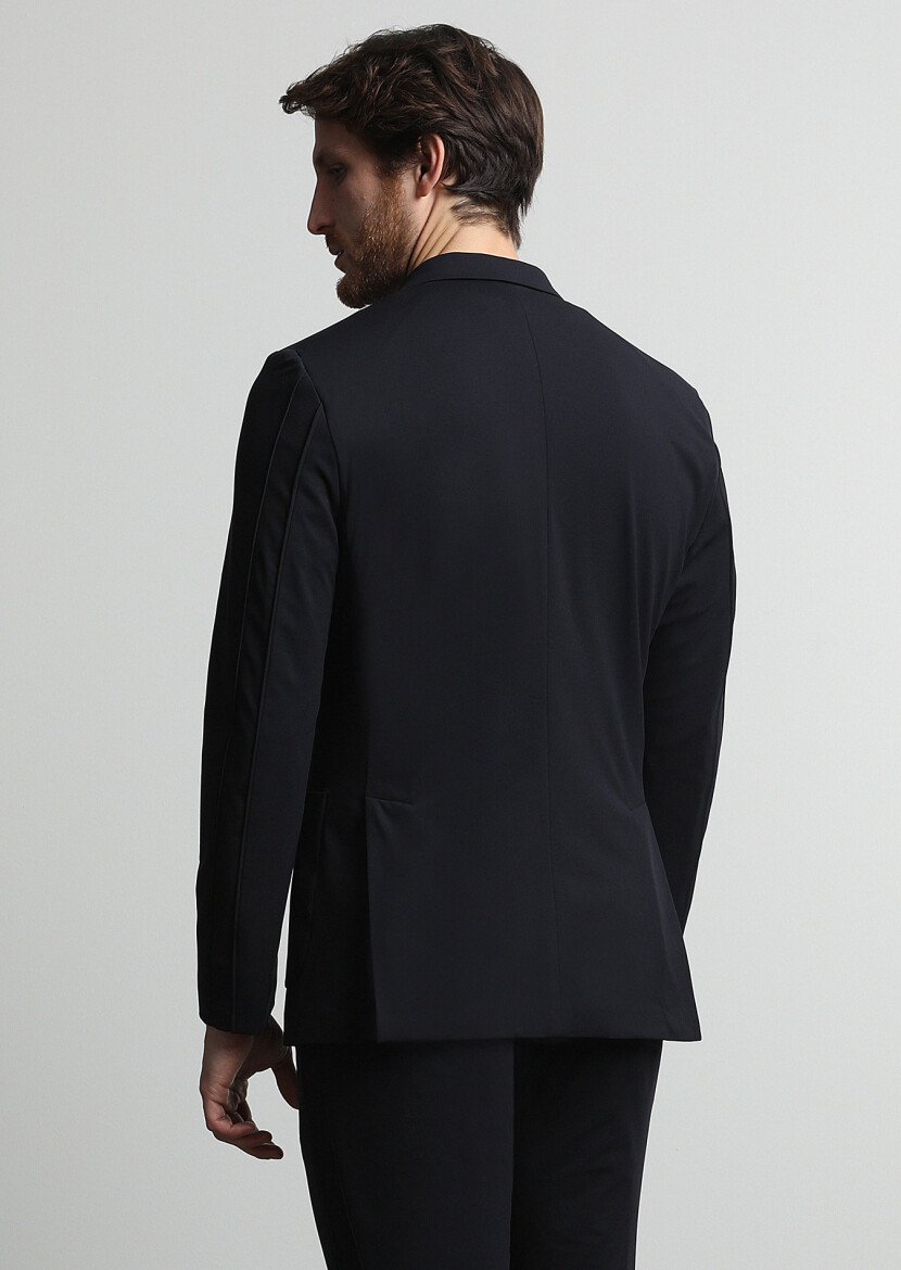 Siyah Düz Comfort Fit Örme Takım Elbise - 5