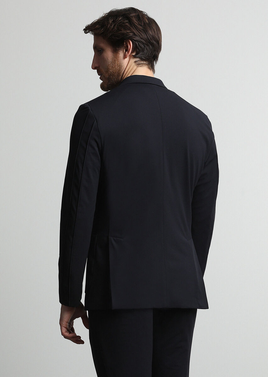 Siyah Düz Comfort Fit Örme Takım Elbise - 5