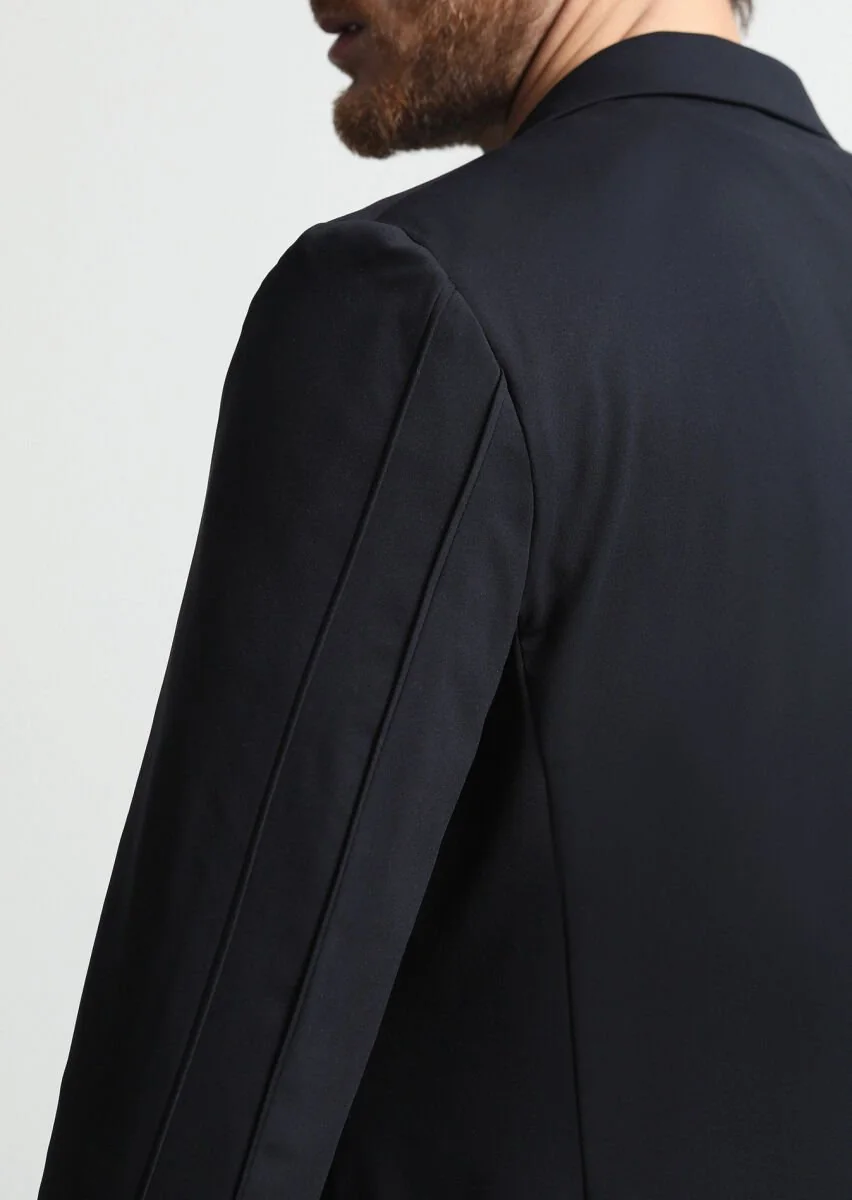 Siyah Düz Comfort Fit Örme Takım Elbise - 4