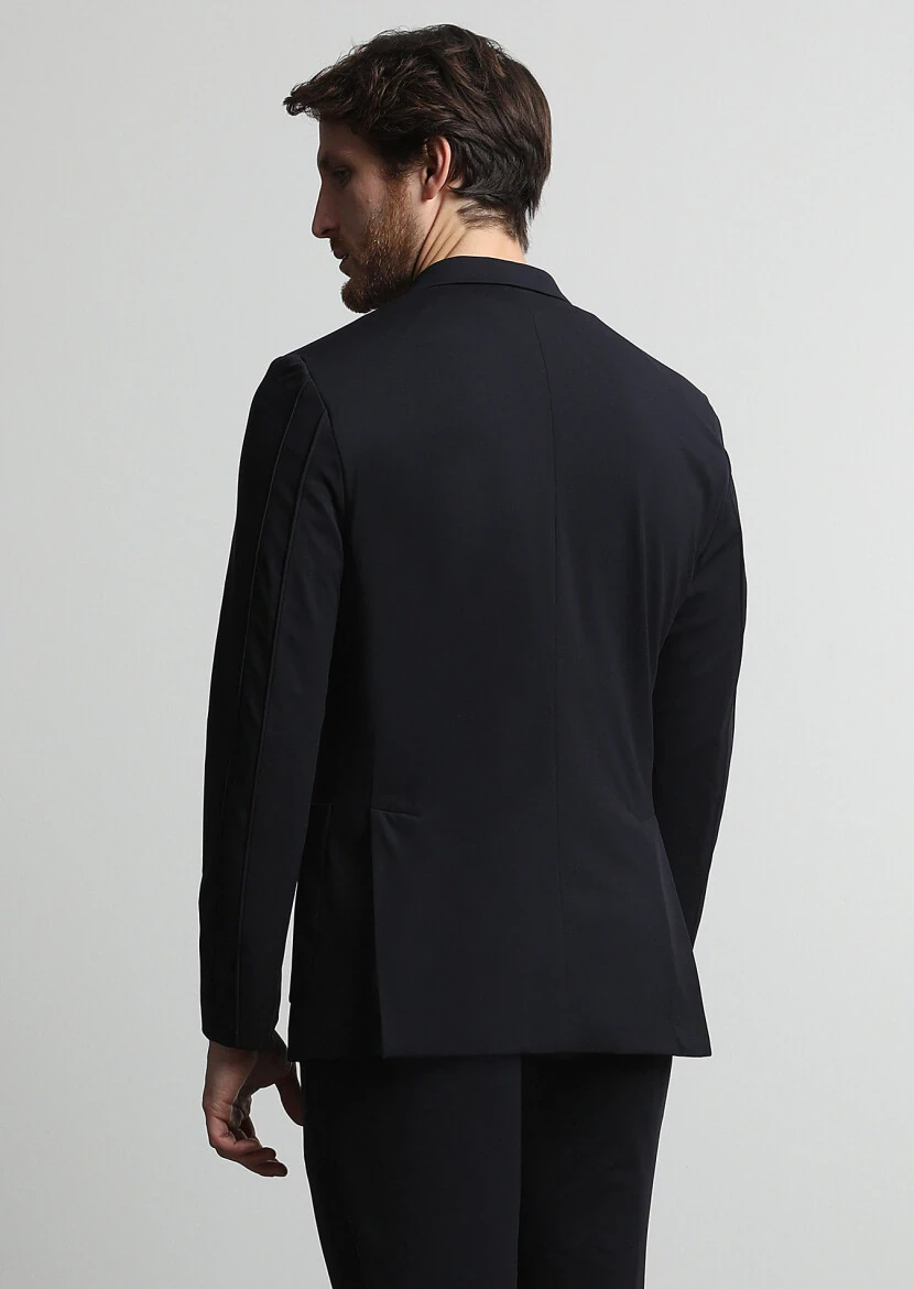 Siyah Düz Comfort Fit Örme Takım Elbise - 5