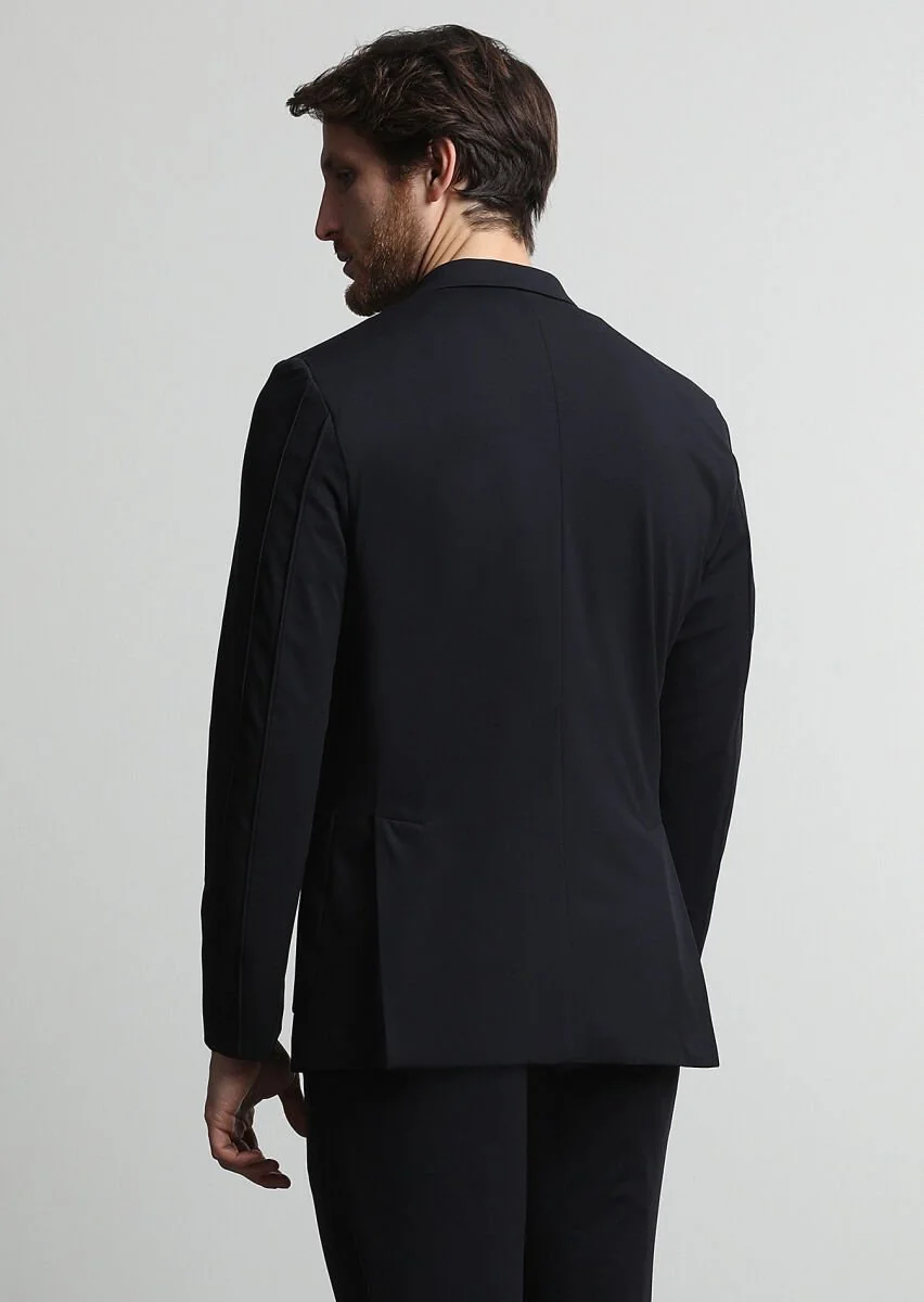 Siyah Düz Comfort Fit Örme Takım Elbise - 5