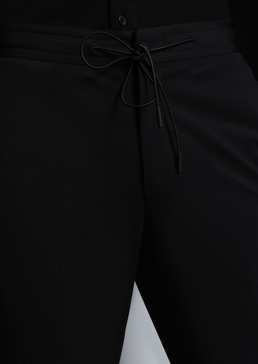 Siyah Düz Comfort Fit Örme Takım Elbise - 3