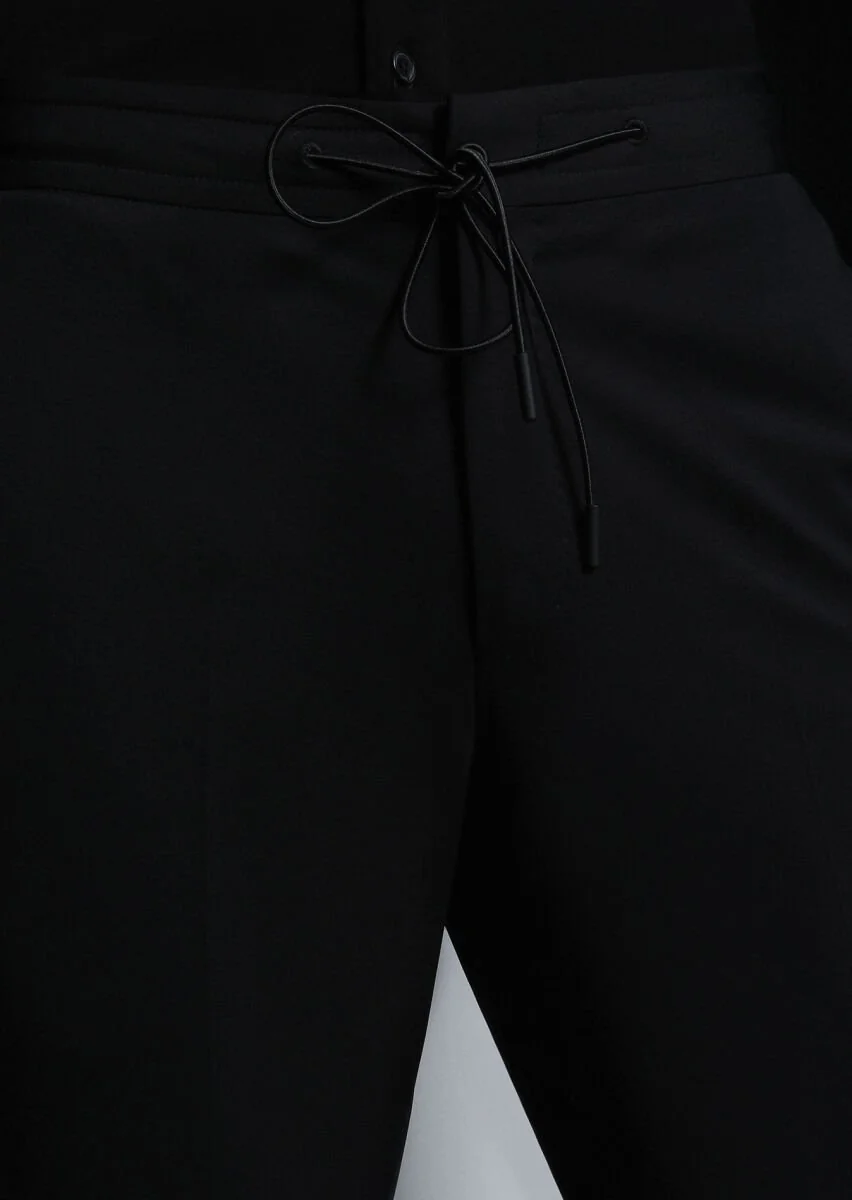 Siyah Düz Comfort Fit Örme Takım Elbise - 3
