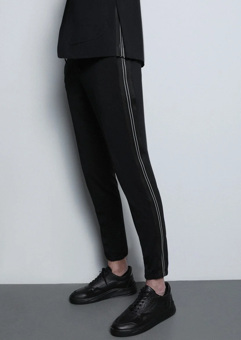 Siyah Düz Comfort Fit Örme Takım Elbise - 5