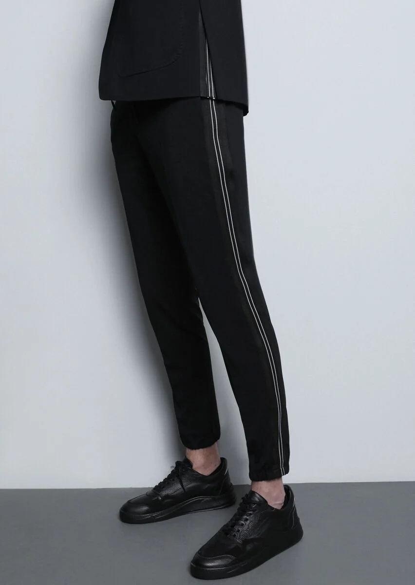 Siyah Düz Comfort Fit Örme Takım Elbise - 5