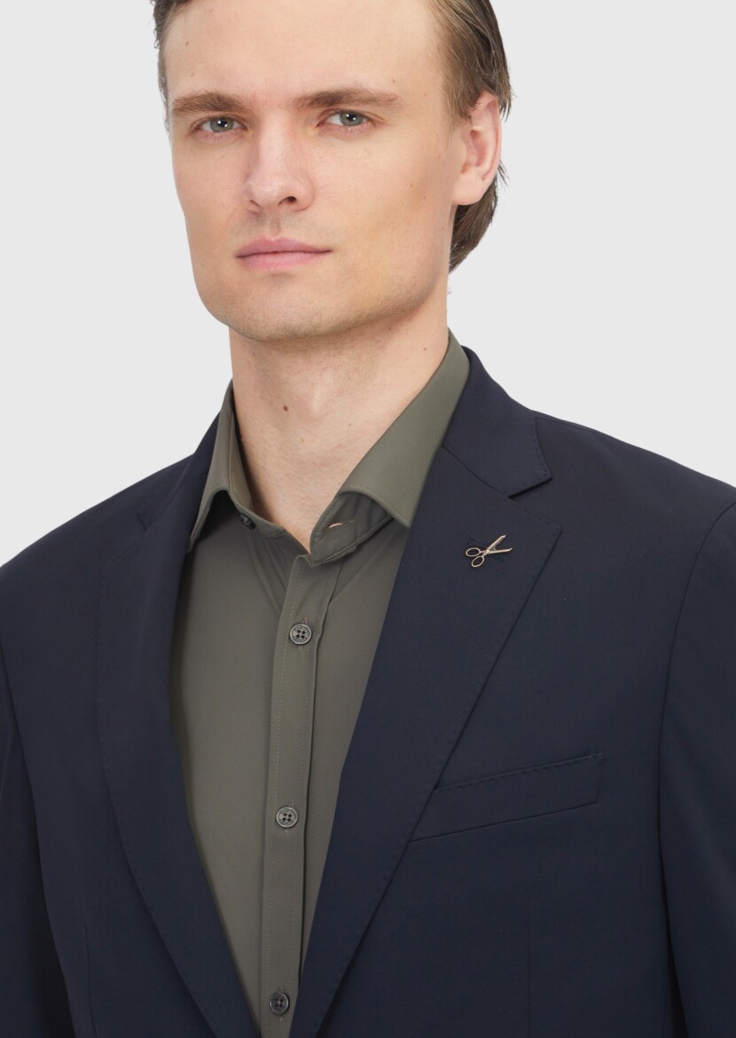 Siyah Düz Comfort Fit Örme Takım Elbise - 3