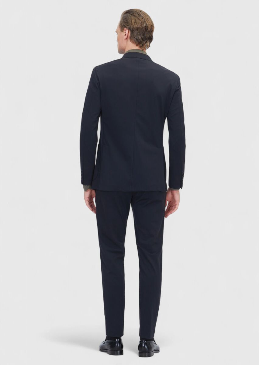 Siyah Düz Comfort Fit Örme Takım Elbise - 5