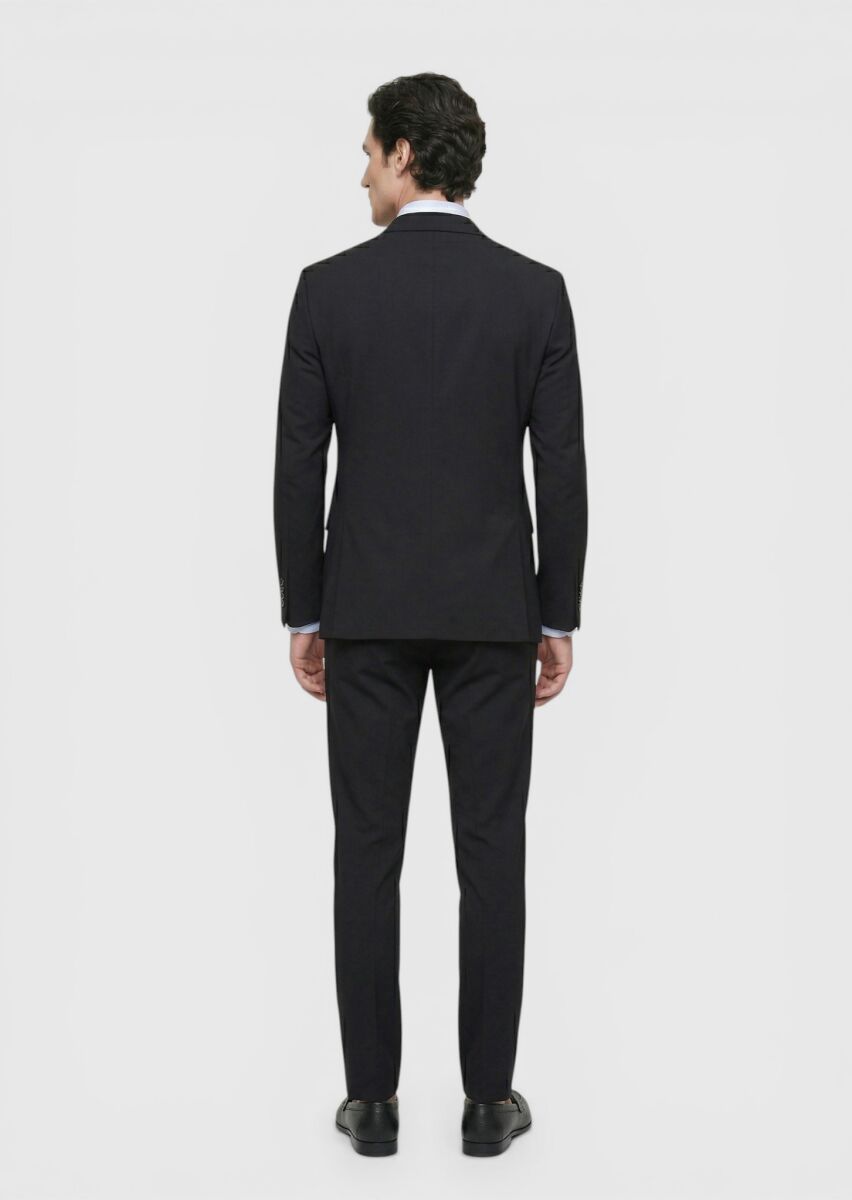 Siyah Düz Comfort Fit Örme Takım Elbise - 4
