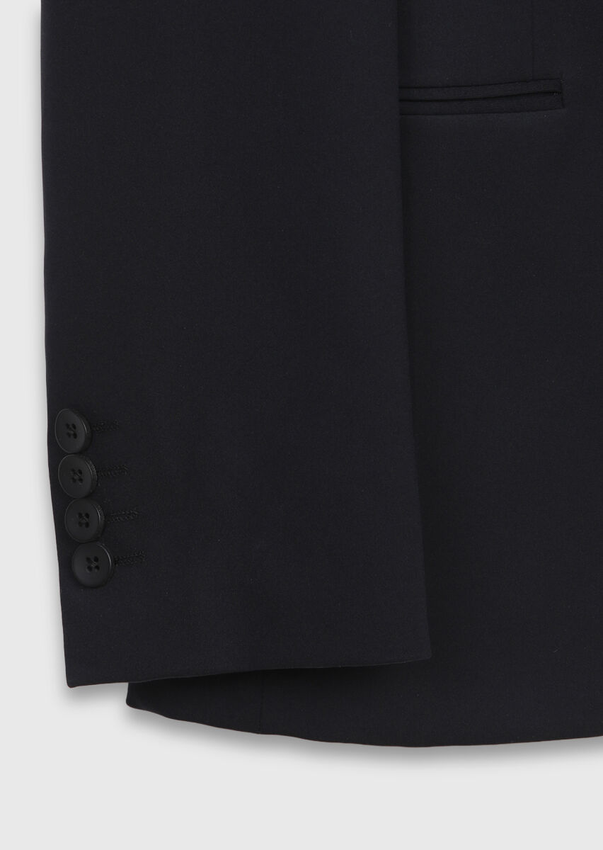 Siyah Düz Comfort Fit Örme Takım Elbise - 8