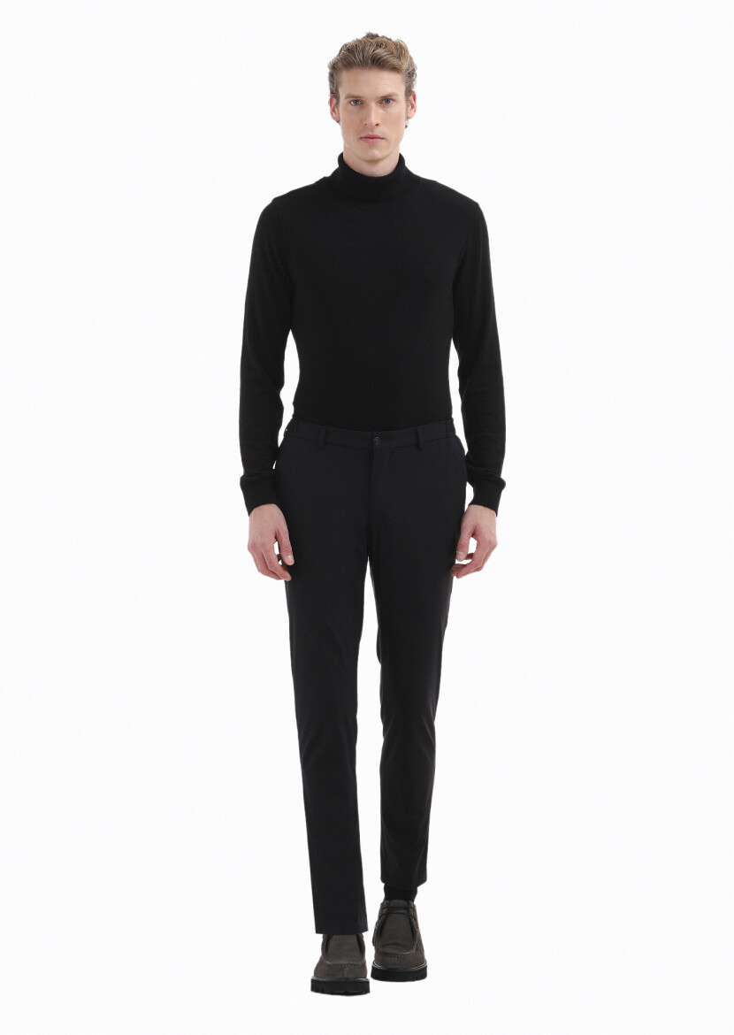 Siyah Düz Comfort Fit Örme Takım Elbise - 3