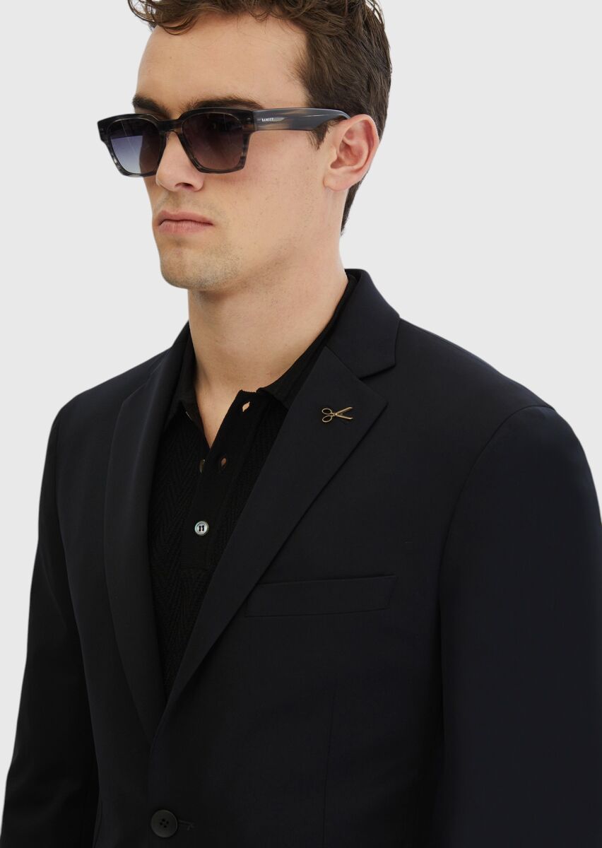 Siyah Düz Comfort Fit Örme Takım Elbise - 4