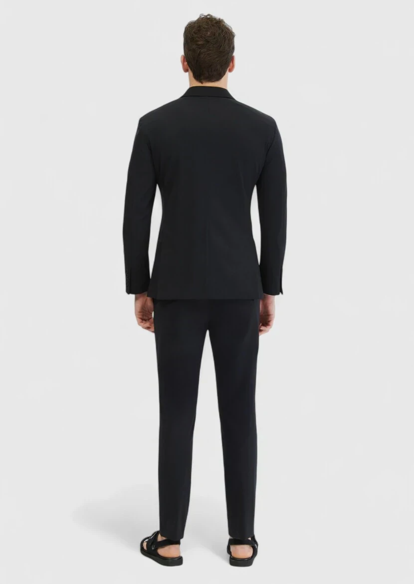 Siyah Düz Comfort Fit Örme Takım Elbise - 8
