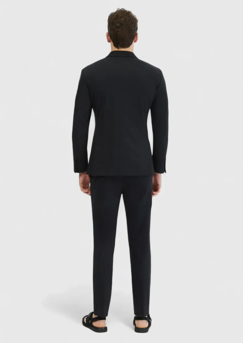 Siyah Düz Comfort Fit Örme Takım Elbise - 8