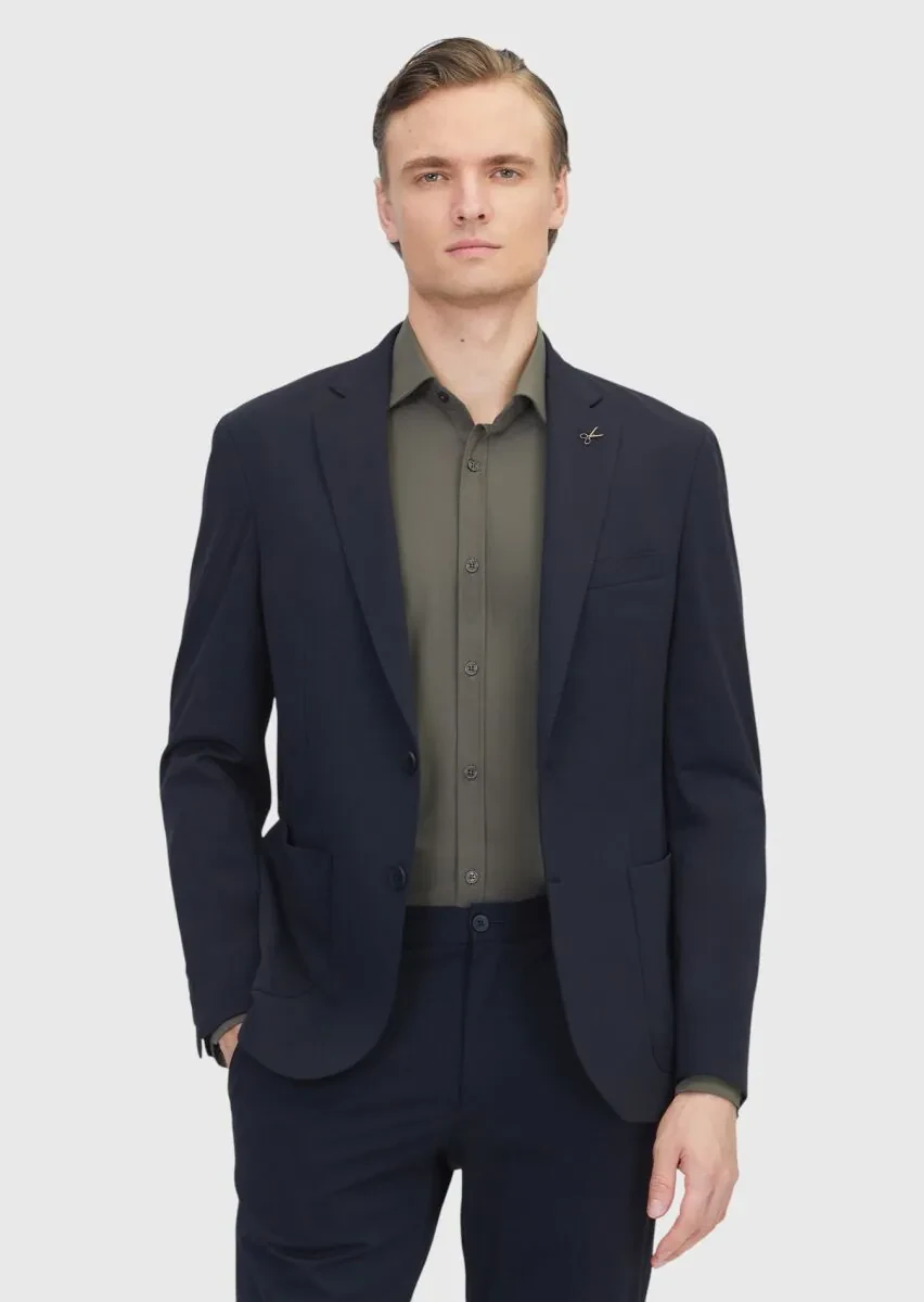 Siyah Düz Comfort Fit Örme Takım Elbise - 1