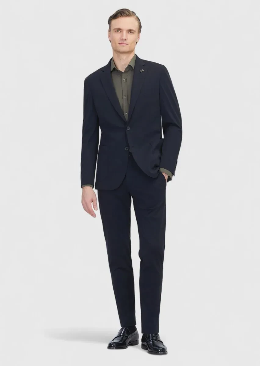 Siyah Düz Comfort Fit Örme Takım Elbise - 2