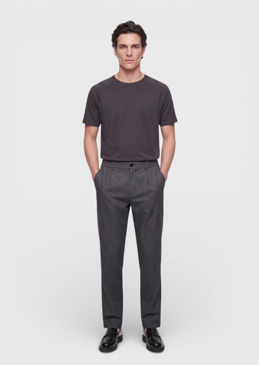 Siyah Düz Dokuma Jogging Fit Casual %100 Keten Pantolon - RAMSEY