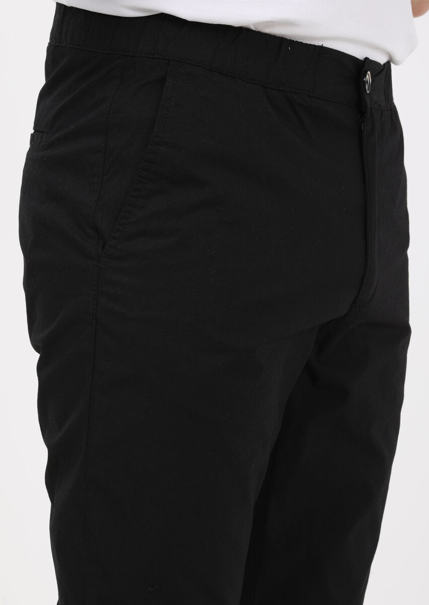 Siyah Düz Dokuma Jogging Fit Casual %100 Pamuk Pantolon - 3