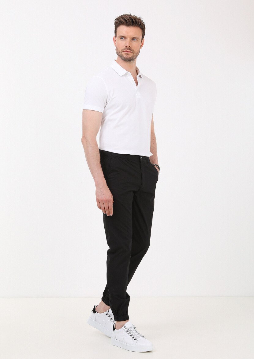 Siyah Düz Dokuma Jogging Fit Casual %100 Pamuk Pantolon 