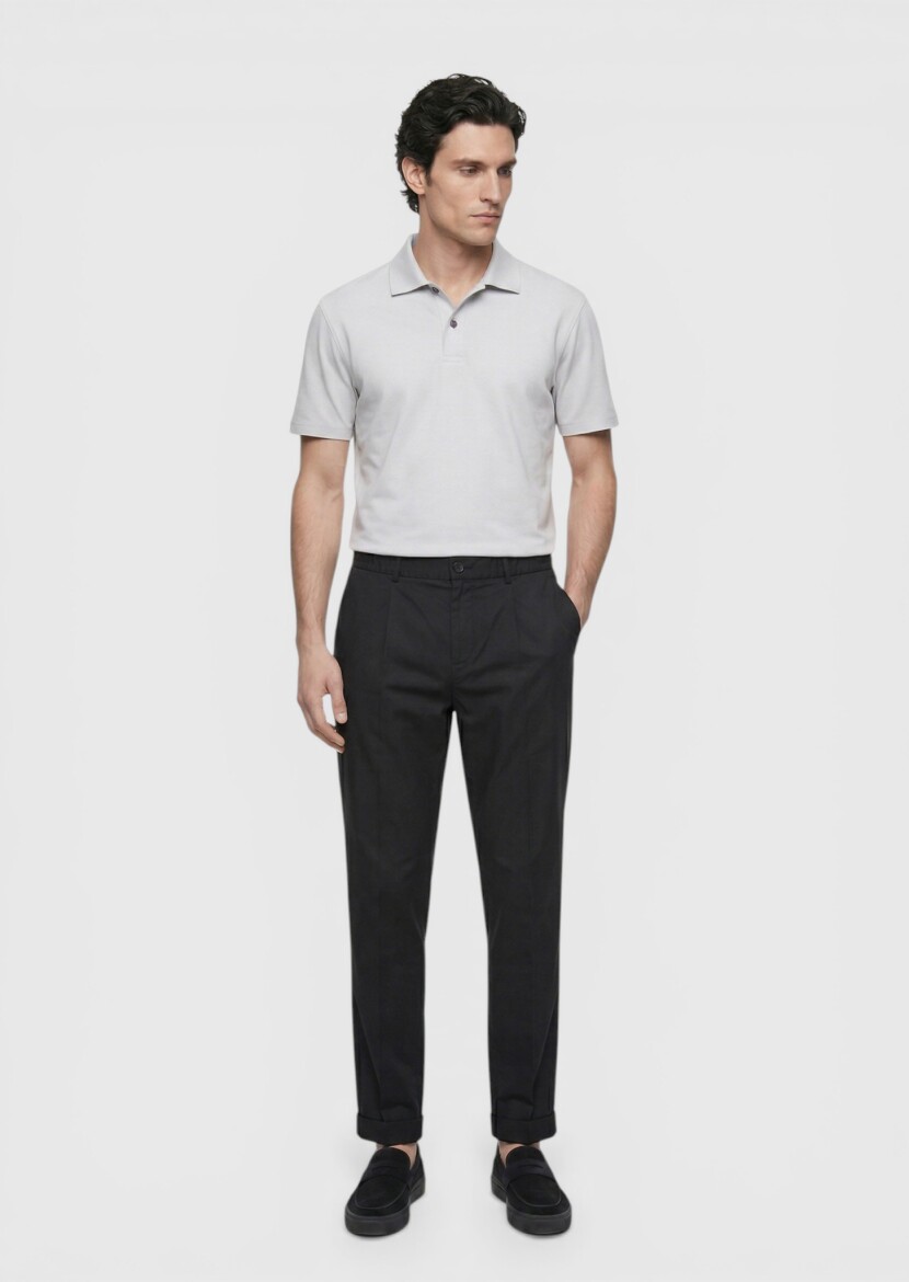 Siyah Düz Dokuma Jogging Fit Casual İpek Karışımlı Pantolon - 3