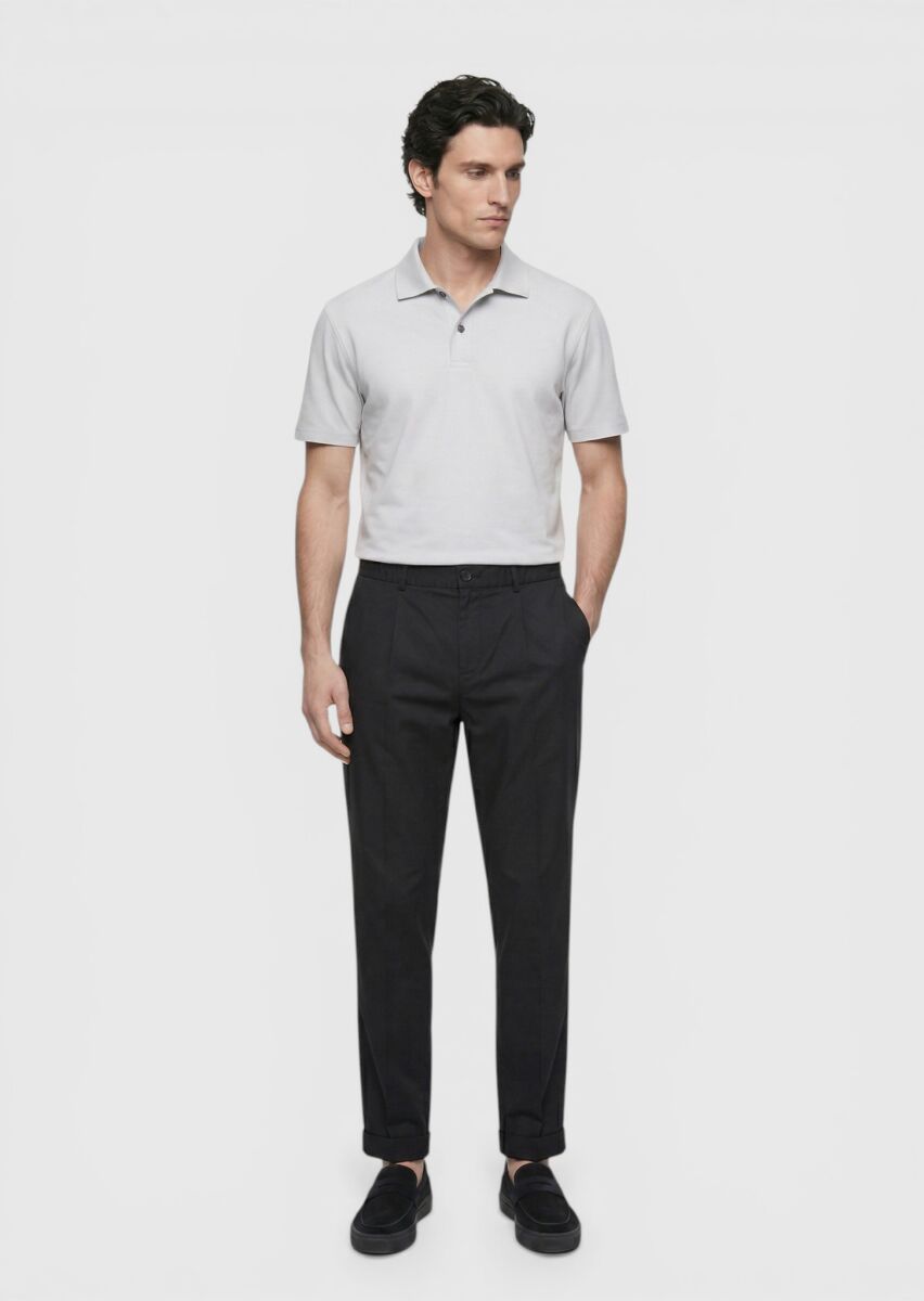 Siyah Düz Dokuma Jogging Fit Casual İpek Karışımlı Pantolon - 3