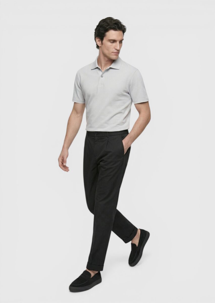Siyah Düz Dokuma Jogging Fit Casual İpek Karışımlı Pantolon - 4