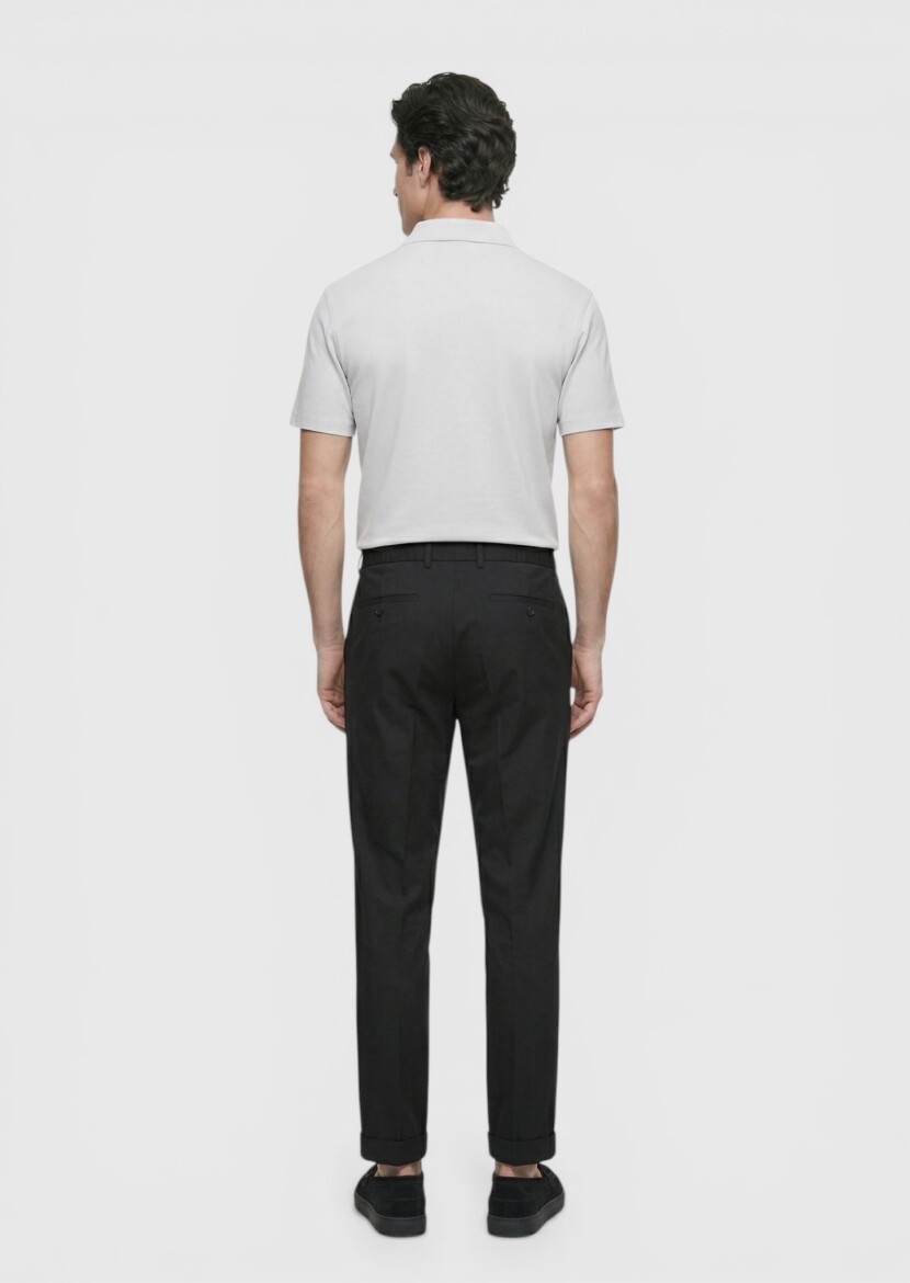 Siyah Düz Dokuma Jogging Fit Casual İpek Karışımlı Pantolon - 5
