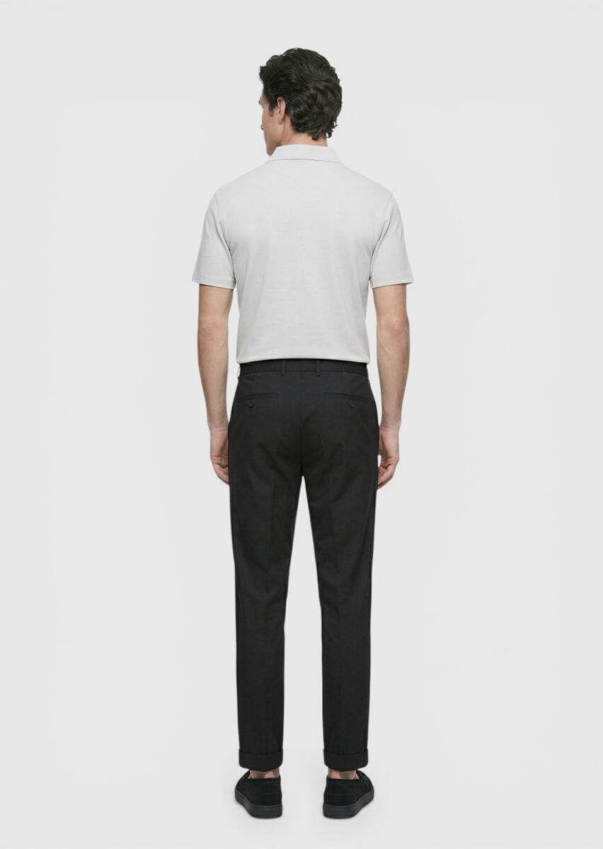 Siyah Düz Dokuma Jogging Fit Casual İpek Karışımlı Pantolon - 5