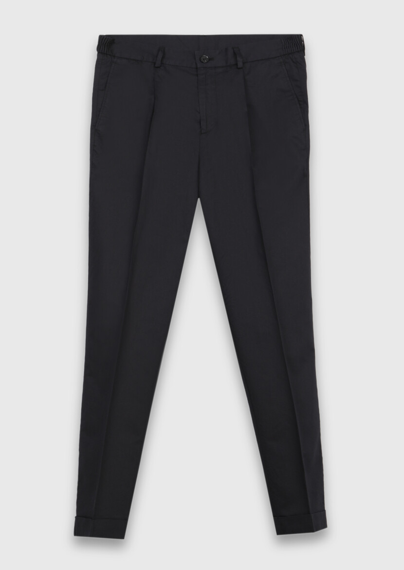 Siyah Düz Dokuma Jogging Fit Casual İpek Karışımlı Pantolon - 6