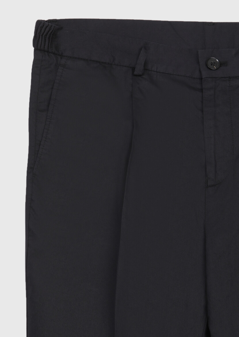 Siyah Düz Dokuma Jogging Fit Casual İpek Karışımlı Pantolon - 7