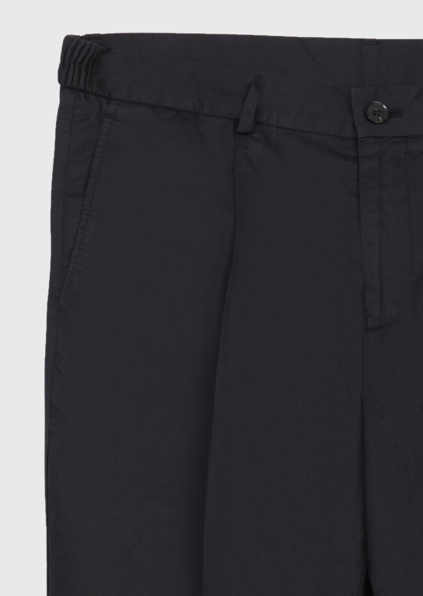 Siyah Düz Dokuma Jogging Fit Casual İpek Karışımlı Pantolon - 7