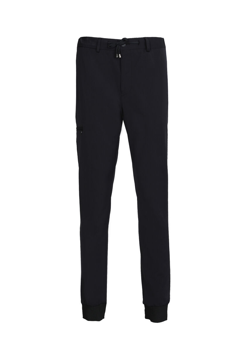 Siyah Düz Dokuma Jogging Fit Casual Pamuk Karışımlı Pantolon - 6