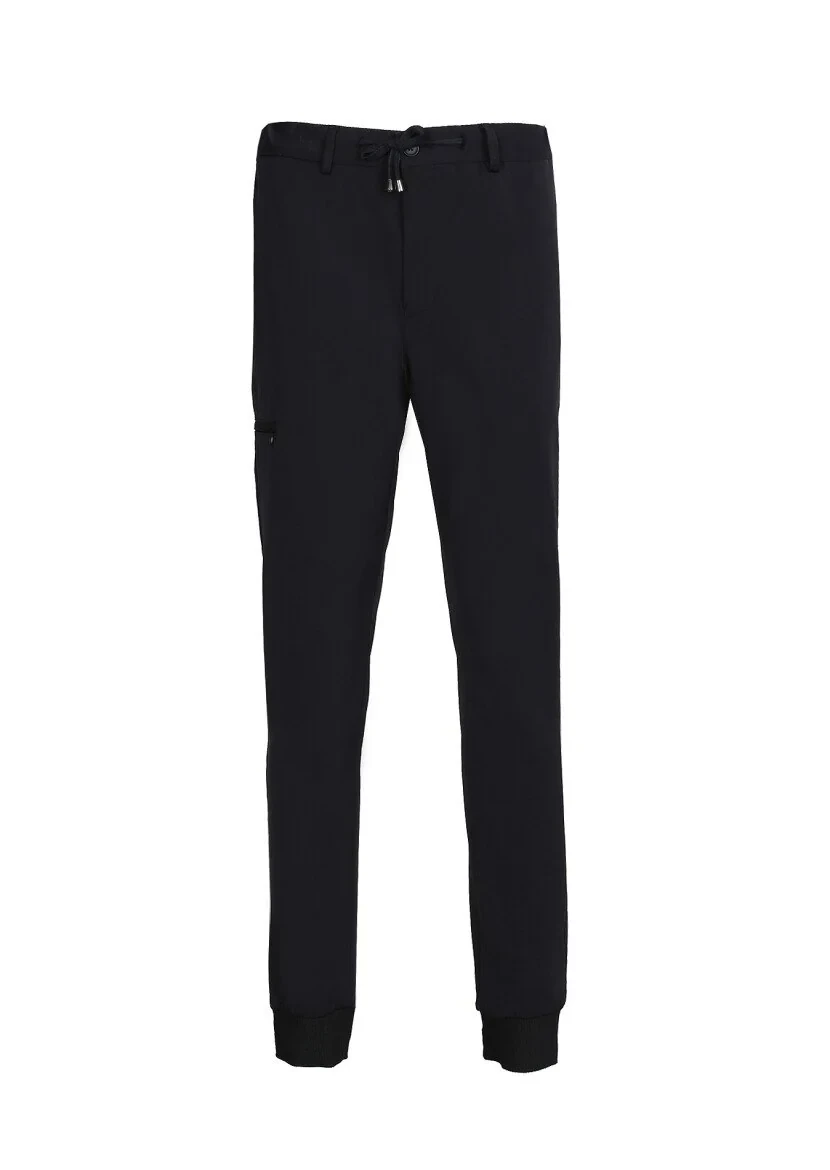 Siyah Düz Dokuma Jogging Fit Casual Pamuk Karışımlı Pantolon - 6