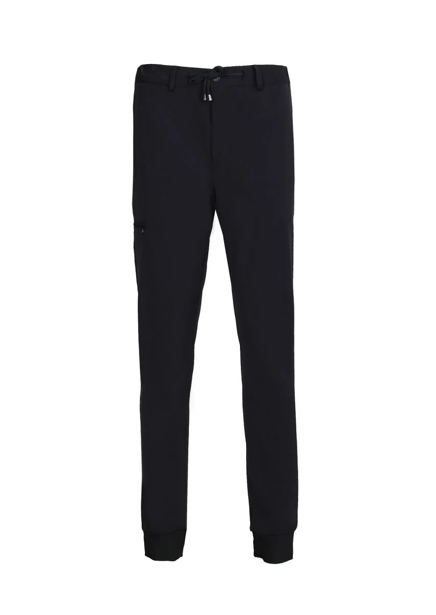 Siyah Düz Dokuma Jogging Fit Casual Pamuk Karışımlı Pantolon - 6