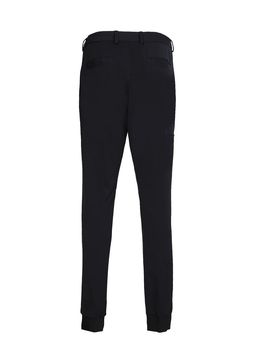 Siyah Düz Dokuma Jogging Fit Casual Pamuk Karışımlı Pantolon - 7