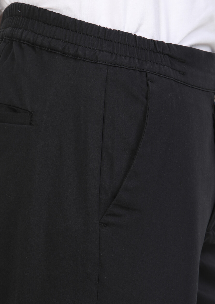 Siyah Düz Dokuma Jogging Fit Casual Pamuk Karışımlı Pantolon - 3