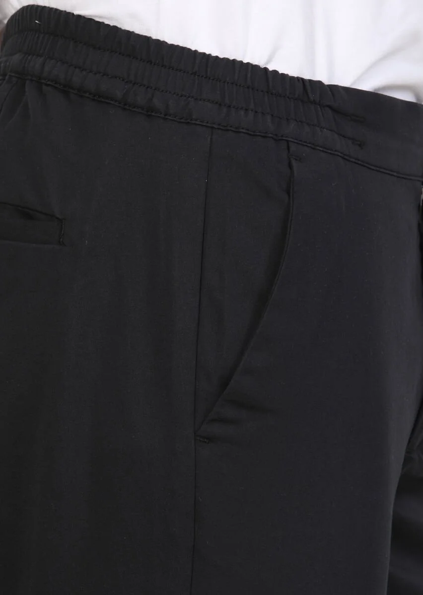 Siyah Düz Dokuma Jogging Fit Casual Pamuk Karışımlı Pantolon - 3