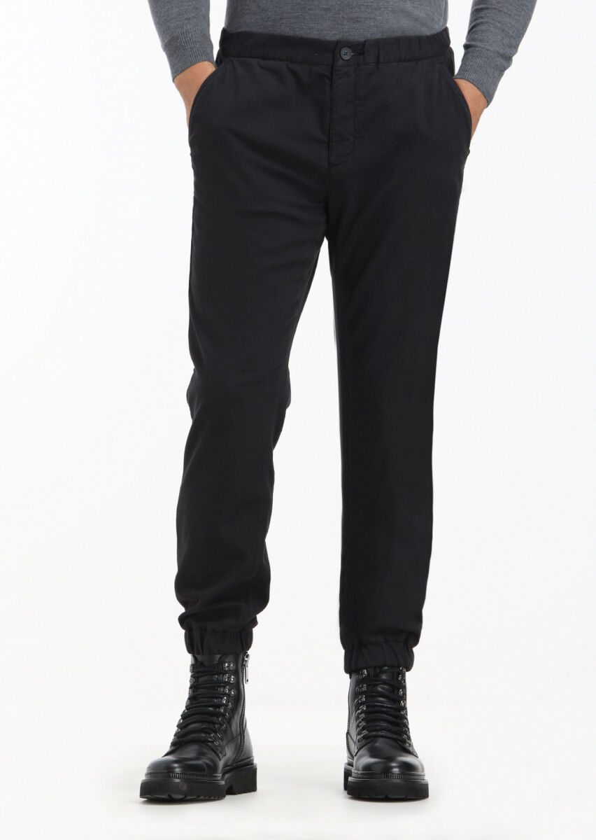 Siyah Düz Dokuma Jogging Fit Casual Pamuk Karışımlı Pantolon - 1