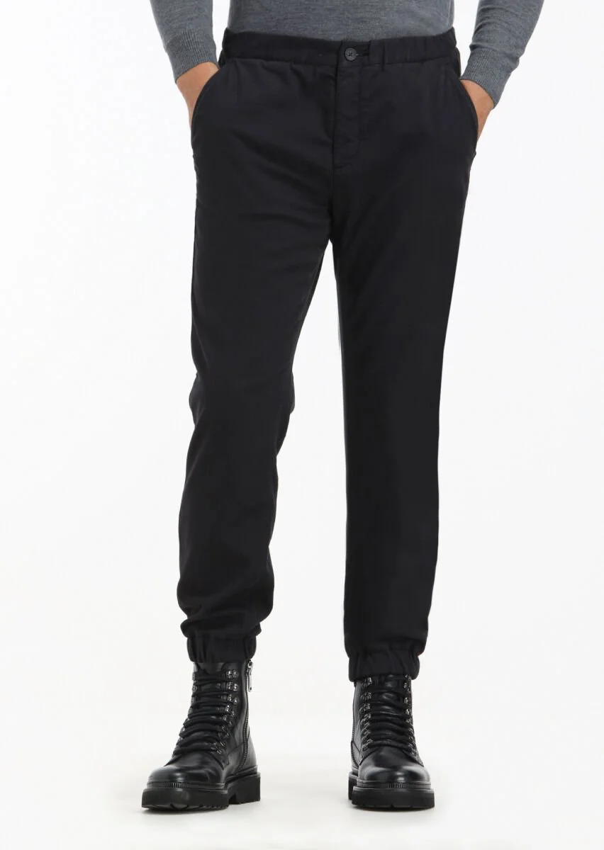 Siyah Düz Dokuma Jogging Fit Casual Pamuk Karışımlı Pantolon - 1