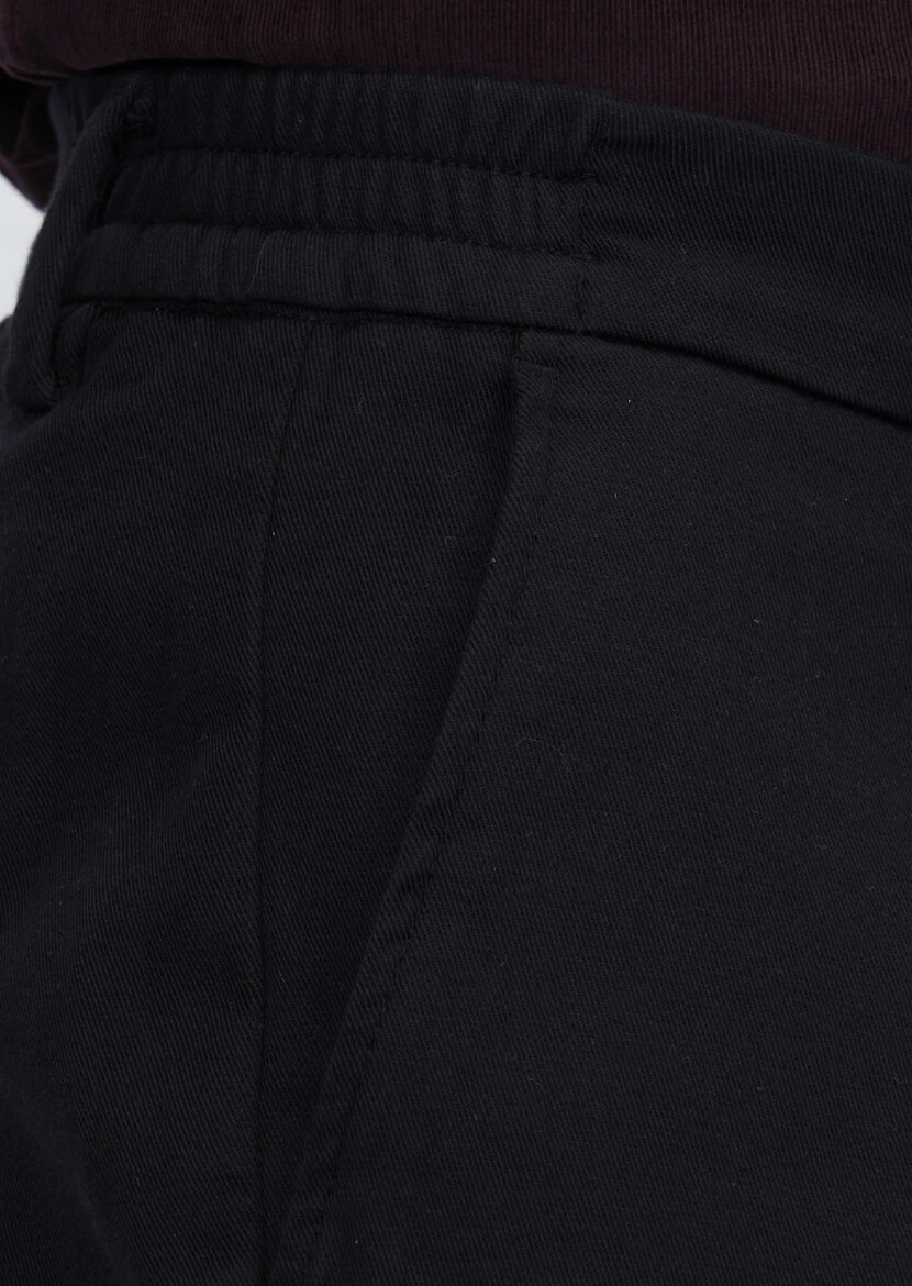 Siyah Düz Dokuma Jogging Fit Casual Pamuk Karışımlı Pantolon - 3