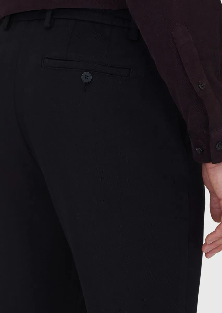 Siyah Düz Dokuma Jogging Fit Casual Pamuk Karışımlı Pantolon - 4