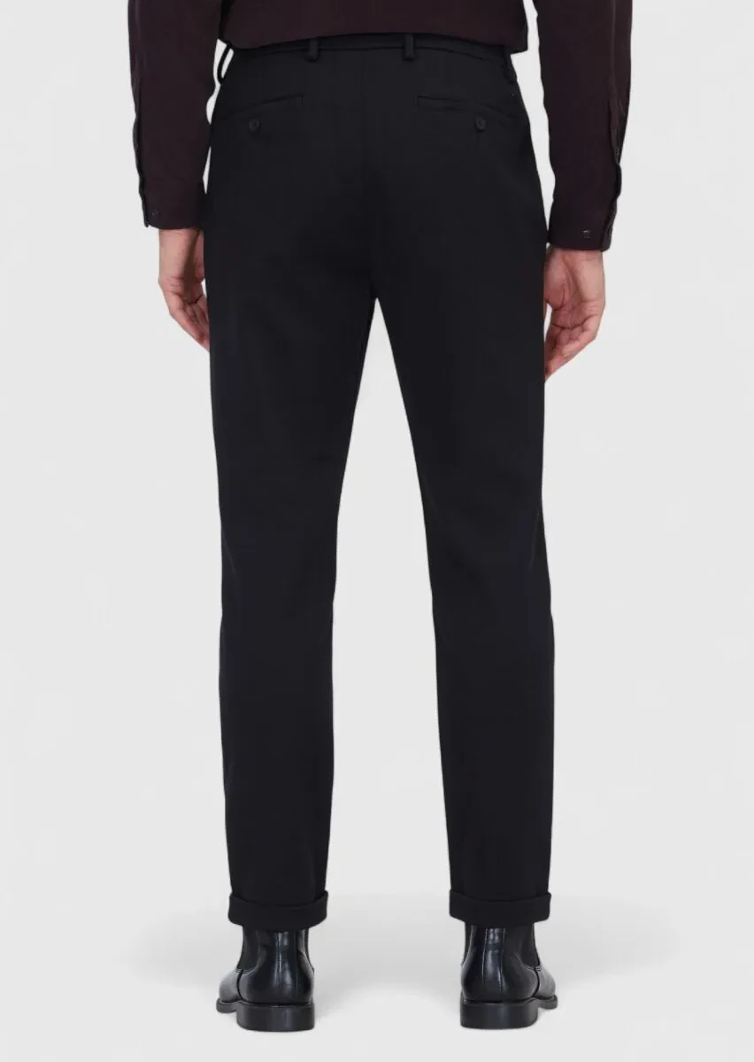 Siyah Düz Dokuma Jogging Fit Casual Pamuk Karışımlı Pantolon - 5