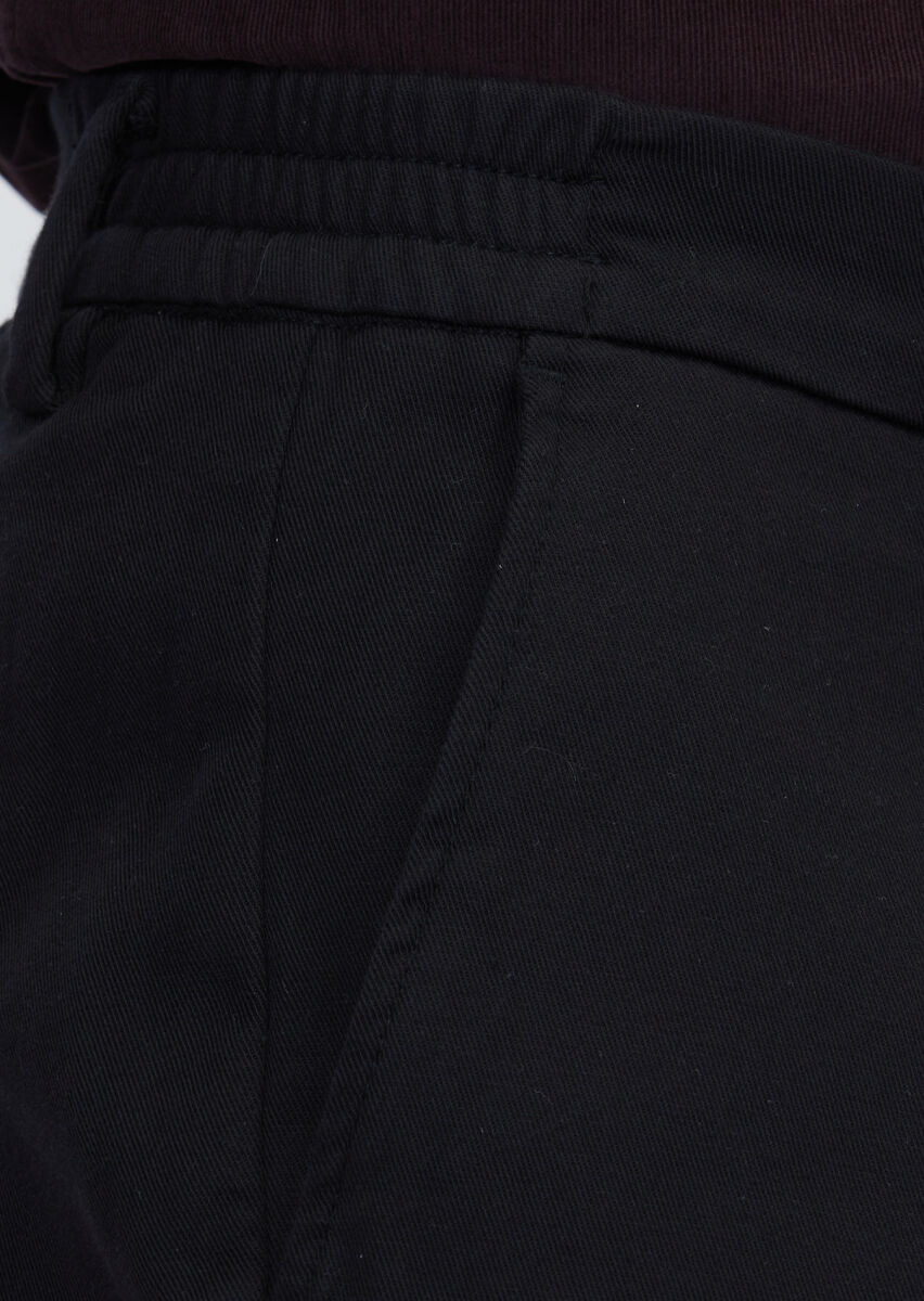 Siyah Düz Dokuma Jogging Fit Casual Pamuk Karışımlı Pantolon - 3