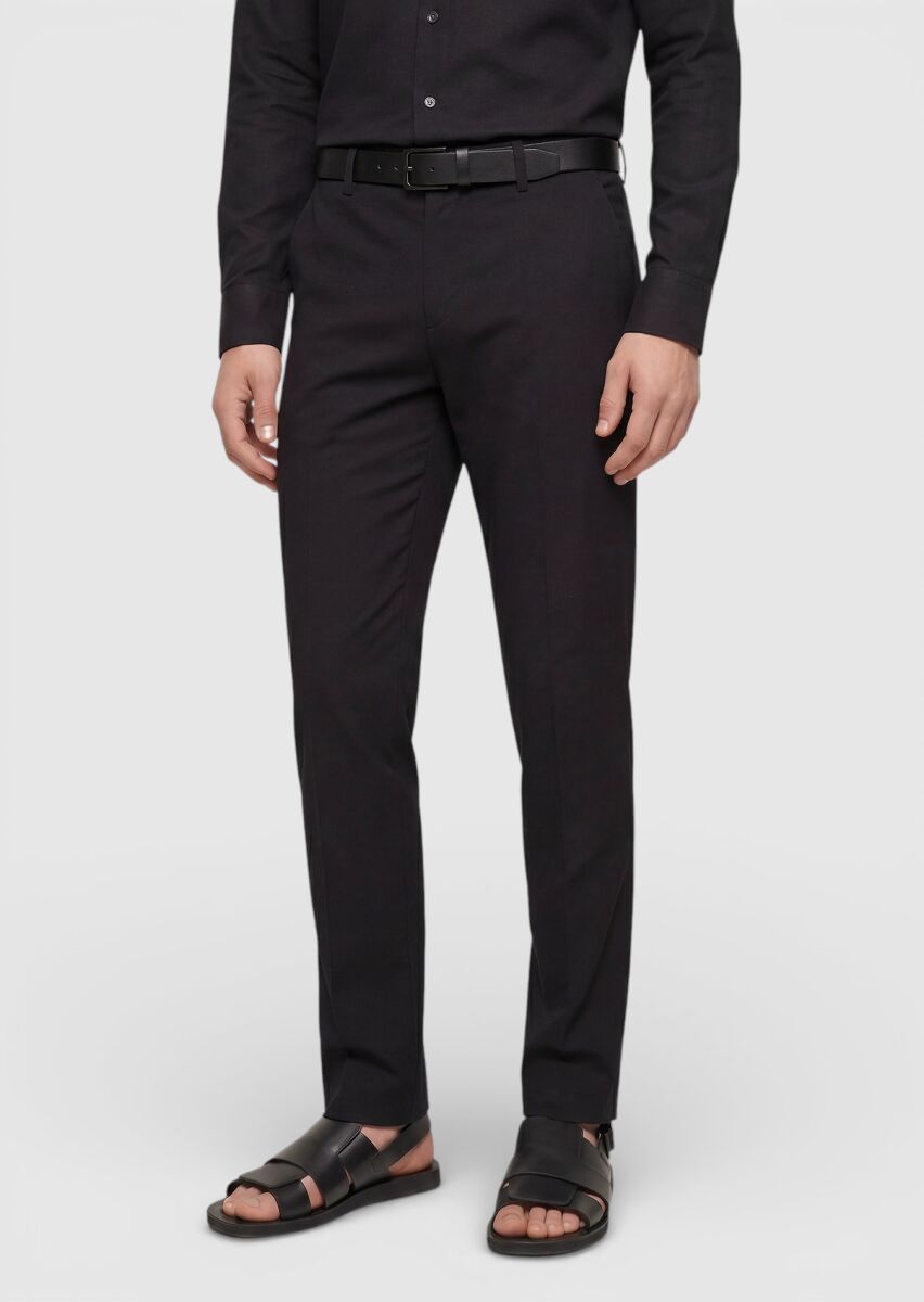 Siyah Düz Dokuma Jogging Fit Casual Pamuk Karışımlı Pantolon - 2